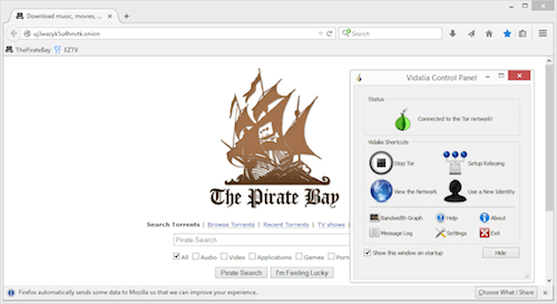 Как только вы запускаете PirateBrowser (который не требует установки), Vidalia автоматически подключает вас к сети Tor, после чего запускает Firefox